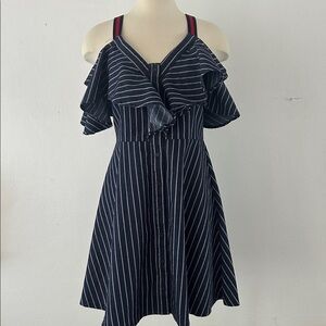 Sugarlips Navy and White Striped Ruffle Dress